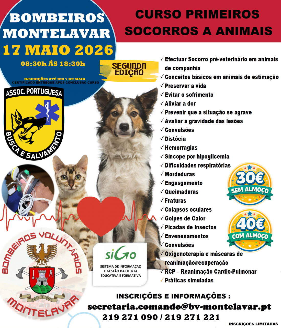 Curso Primeiros Socorros a Animais-Bombeiros Volunt&aacute;rios de Montelavar